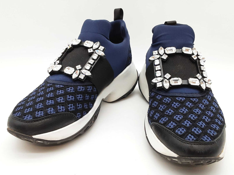 Roger Vivier Running Strass Buckle Stretch Blue Sneakers Size Eu37.5 Do0525oxzde