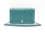 Chanel Full Flap Crossbody Bag In Teal Quilted Crumpled Calfskin Fw0925ozxzdu