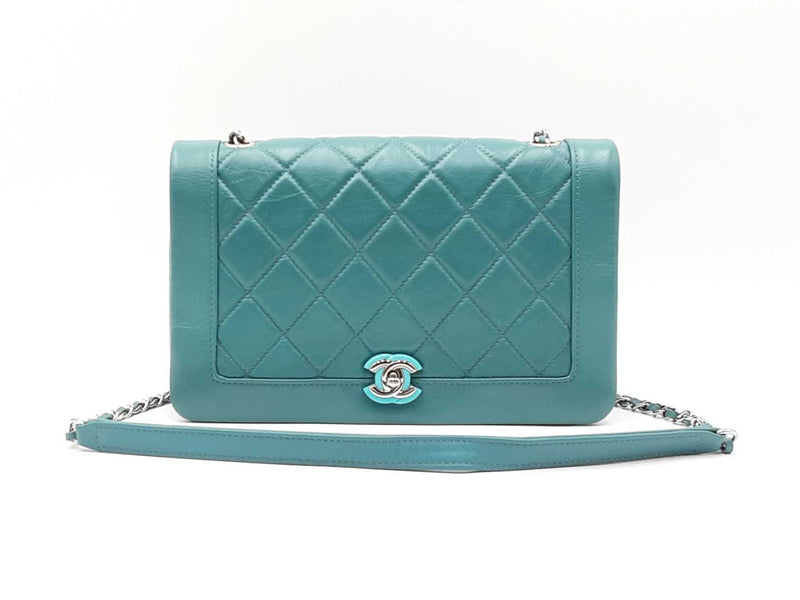Chanel Full Flap Crossbody Bag In Teal Quilted Crumpled Calfskin Fw0925ozxzdu