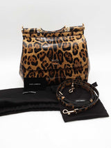 Dolce & Gabbana Leopard Print Patent Leather Top Handle Sicily Bag Sd0825rzxsa
