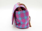Versace La Medusa Pink And Blue Plaid Tweed Quilted Crossbody Sd1025wzxde
