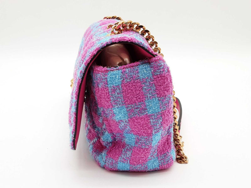 Versace La Medusa Pink And Blue Plaid Tweed Quilted Crossbody Sd1025wzxde