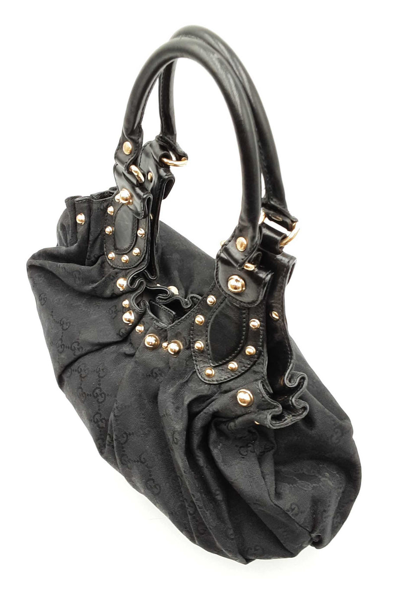 Gucci Studded Pelham Bag In Black Gg Monogram Canvas Fw0825orxdu