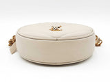 Yves Saint Laurent Round Vinyle Camera Bag In Ivory Graine De Poudre Leather Fw0726wzdu