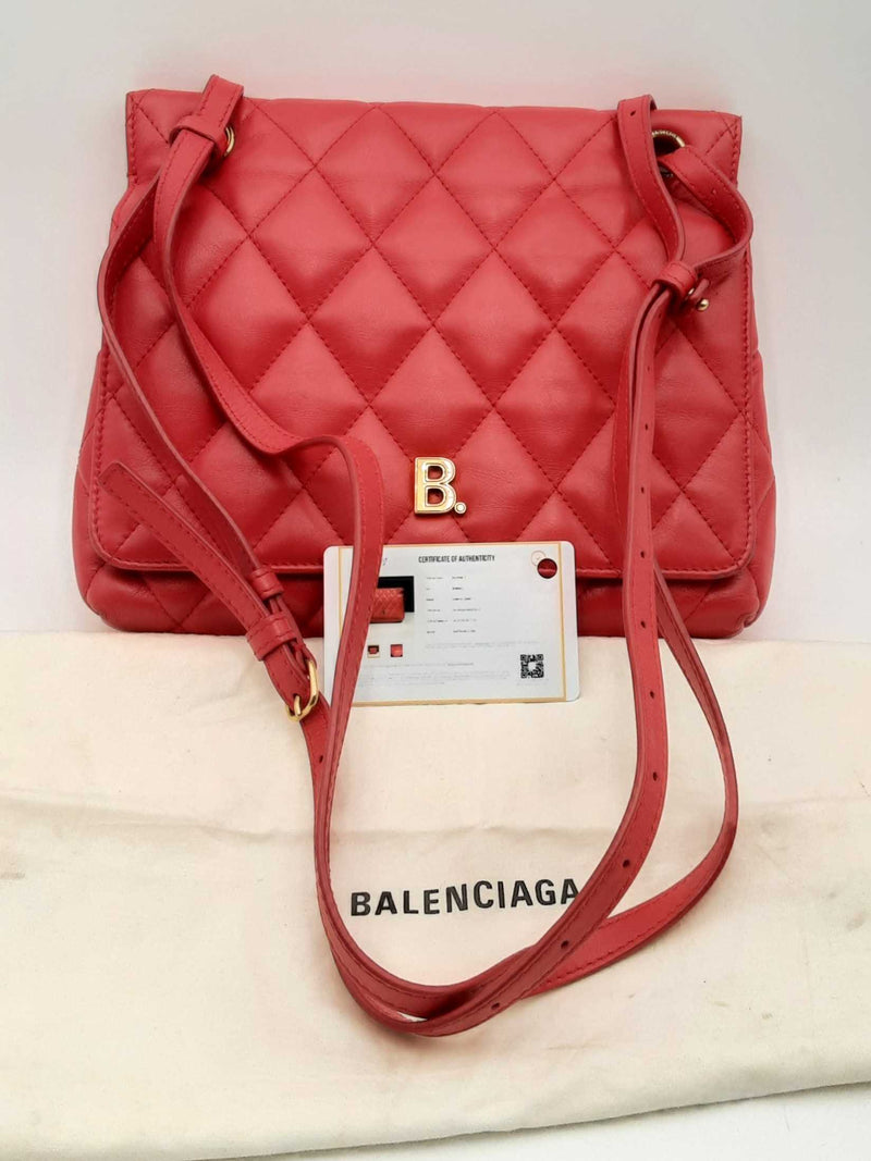 Balenciaga Quilted Red Leather Touch B. Shoulder Bag Eb1024wrxsa