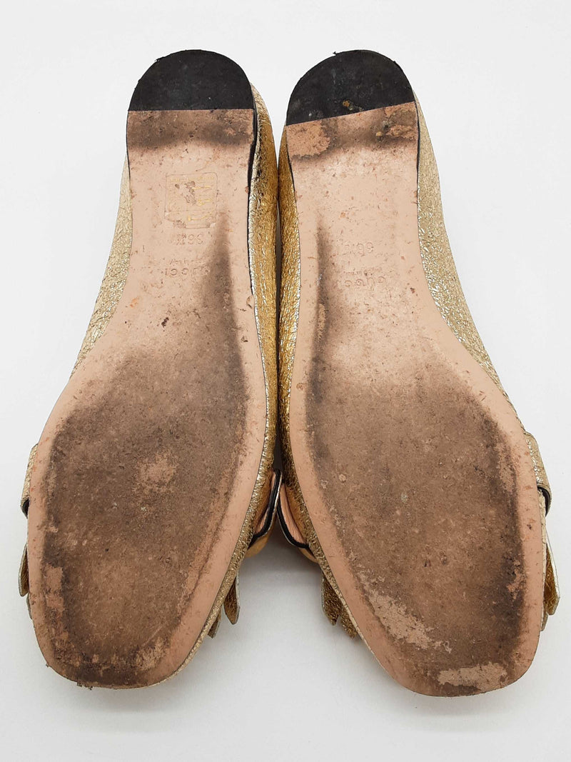 Gucci 453373 Gg Gold Metallic Marmont Flats Size Eu 36.5 Do0925lcrde