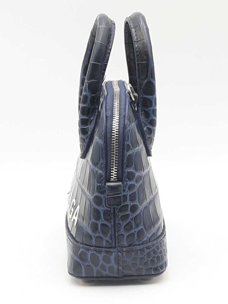 Balenciaga Ville Crocodile Embossed Blue Leather Top Handle Bag Eb0425lrxsa
