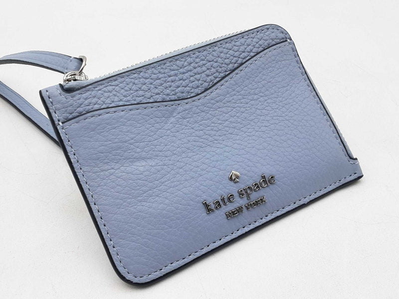 Kate Spade Leila Card Holder Wristlet Wallet In Blue Pebbled Leather Fw0925ozdu