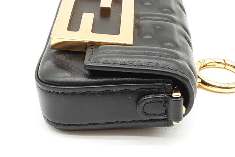 Fendi Ff Embossed Black Leather Nano Baguette Charm Bag Eb1125wxzde