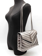 Yves Saint Laurent Lou Lou Chain Satchel In Silver Crumpled Calfskin Fw1025rxzdu