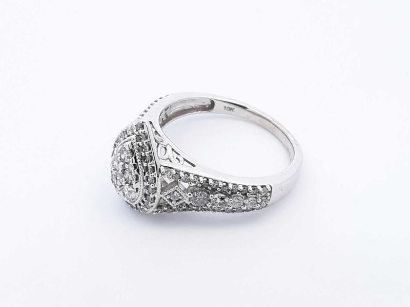 1.12 Cttw Diamond & 10k White Gold Cluster Ring 3.4 Grams Size 7 Fw0425ooxdu