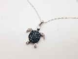 White Blue Diamonds 18k White Gold 1.8g Sea Turtle Necklace 17 In Do0825erde