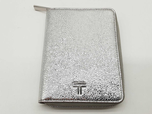Tumi Belden Slg Metallic Silver Leather Zip Around Passport Wallet Do1225orde
