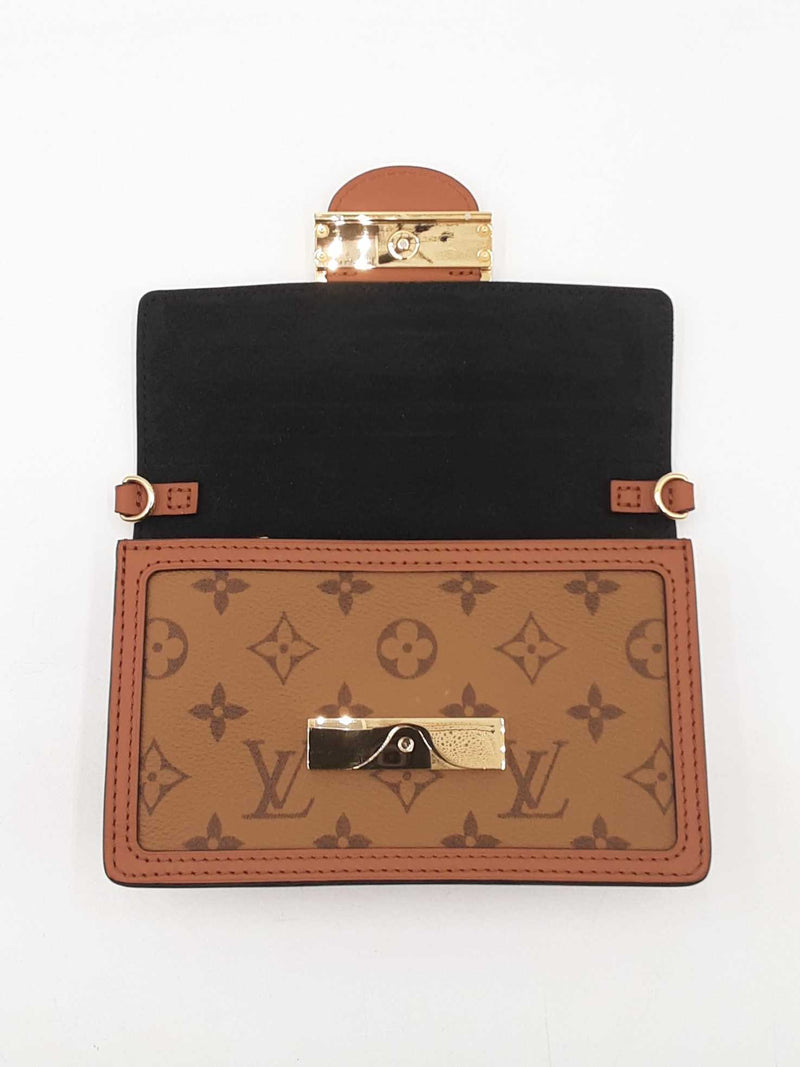 Louis Vuitton Dauphine Chain Wallet In Monogram & Reverse Monogram Coated Canvas Fw0625ezxdu