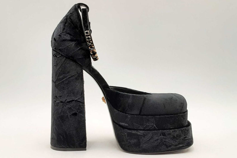 Versace Aevitas Black Velvet Platform Heels Size 41 Eb0125lrxsa