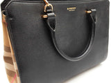 Burberry Banwell Tote Bag In Black Leather & House Check Canvas Fw0926pxzdu
