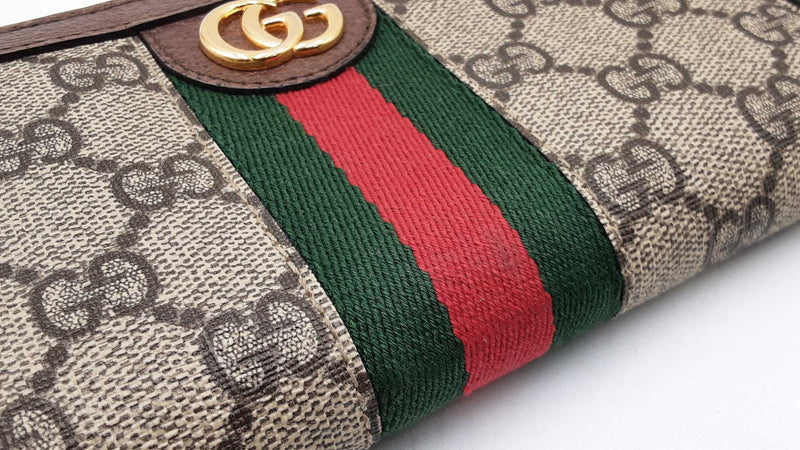 Gucci Ophidia Zip Wallet In Gg Supreme Coated Canvas & Brown Leather Fw1025ozxdu