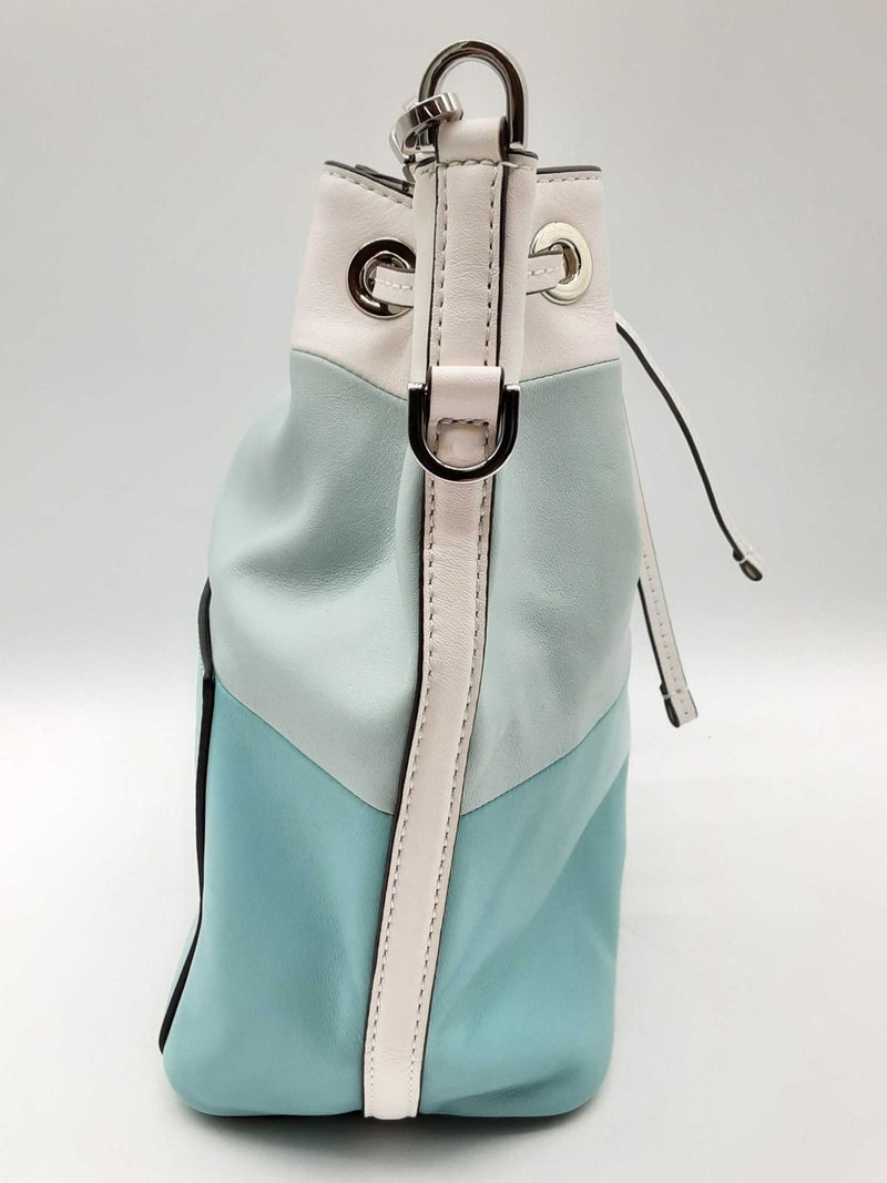 Michael Kors Dottie Blue Teal White Leather Bucket Bag Do1124rxde