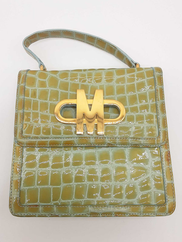 Moschino Green Blue Embossed Patent Leather Handbag Do0425crmia
