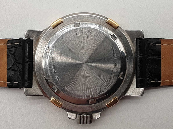Tiffany & Co M0729 39 Diver Two Tone Steel Black Leather Strap Quartz Watch