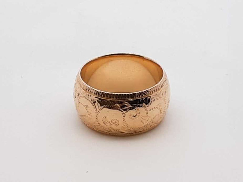 14k Yellow Gold Etched Scroll Coin-edge Ring 10.1 Grams Size 5.5 Fw0425wrzdu