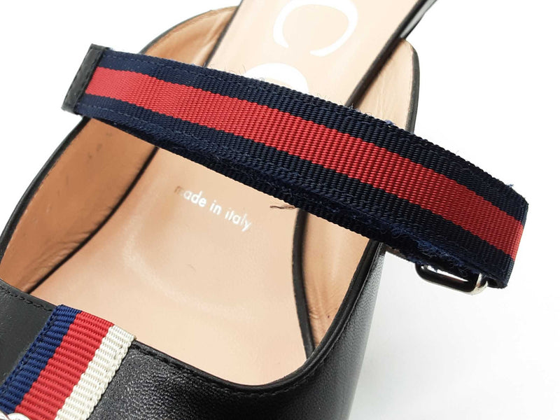 Gucci 549617 Malaga Horesbit Blue Web Mule Heels Size Eu 36.5 Do0825lxzde