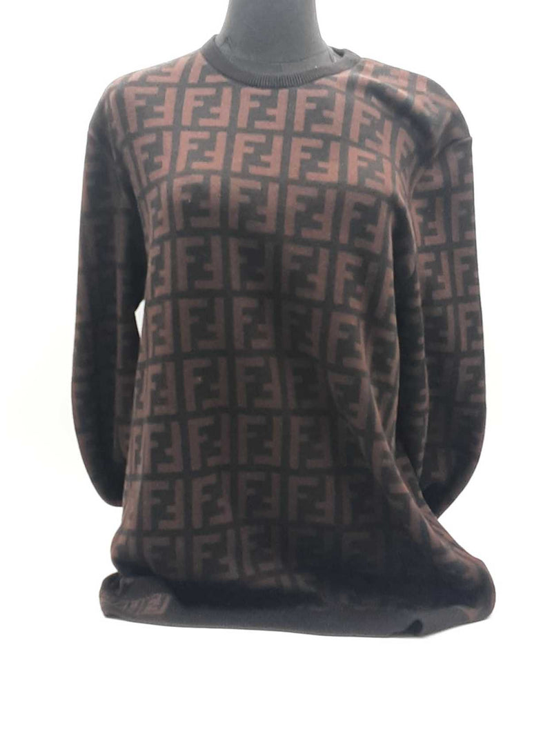 Fendi Ff Motif Brown Sweater Size Large Aa0525wxzsa