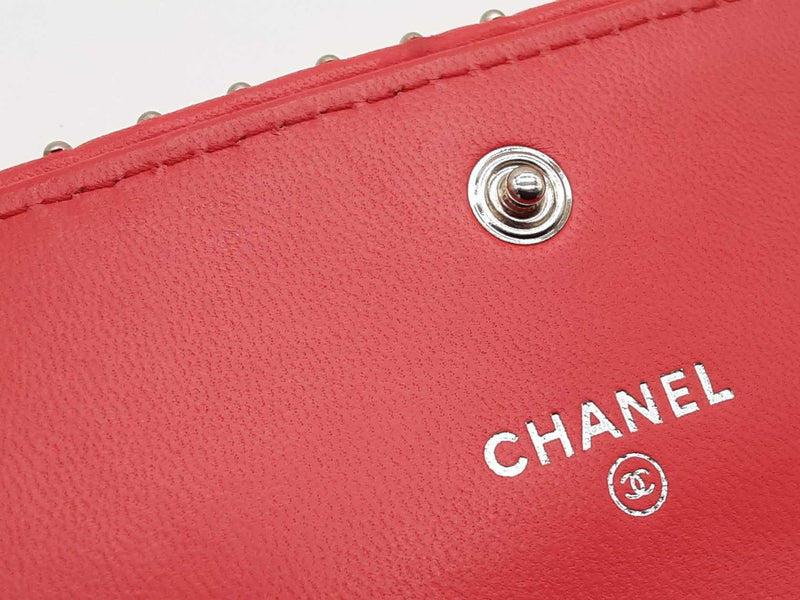 Chanel Red Chevron Quilted Leather Studded Wallet Do0625worde