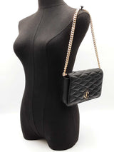 Jimmy Choo Farone Wallet With Chain In Quilted Black Nappa Leather Fw0626ocrdu