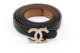 Chanel Black Leather Belt With Silver Tone Interlocking Cc Buckle Eb1025wrxdu