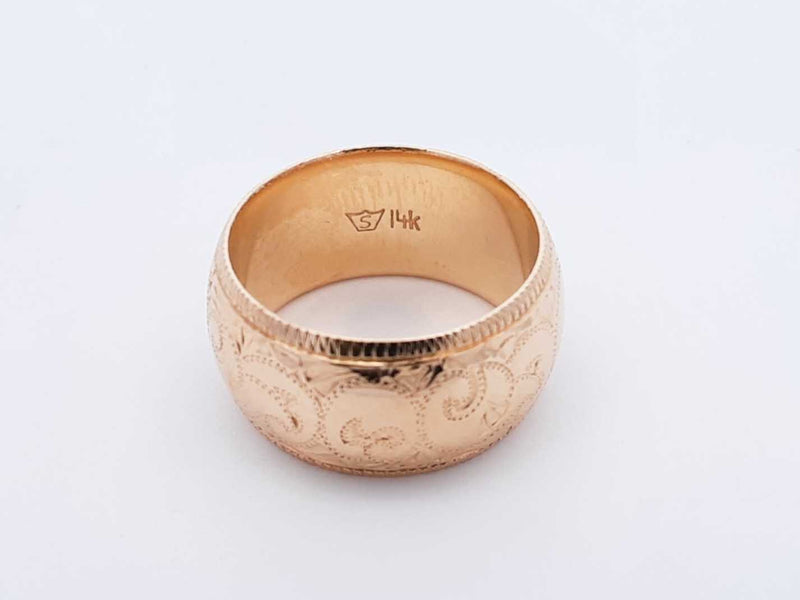 14k Yellow Gold Etched Scroll Coin-edge Ring 10.1 Grams Size 5.5 Fw0425wrzdu