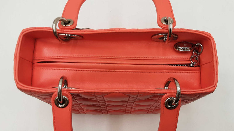 Christian Dior Lambskin Cannage Lady Dior Coral Hand Bag Sd0725lozxdu