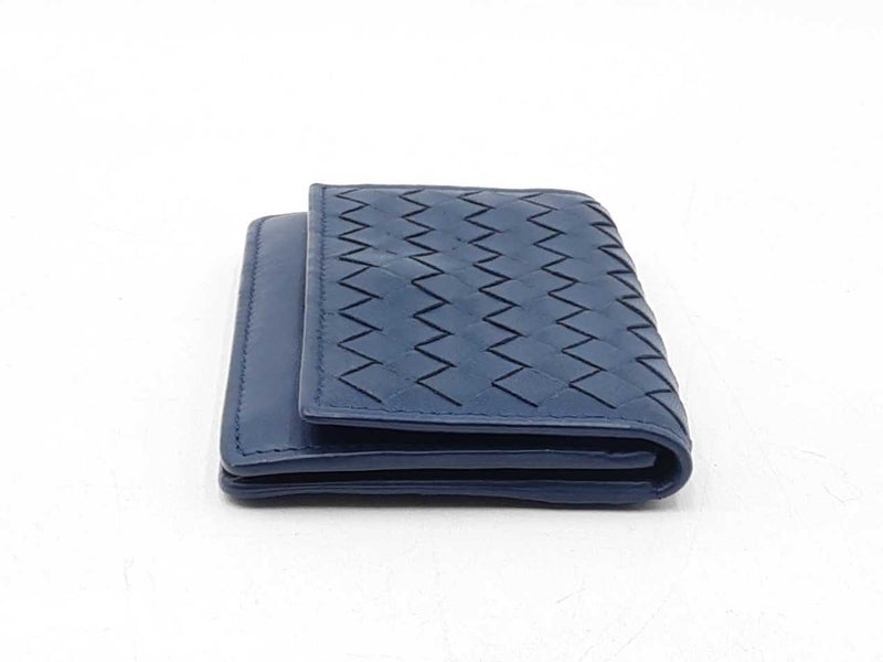 Bottega Veneta Intrecciato Card Wallet In Navy Blue Leather Fw1025ozxdu