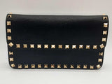 Valentino Black Leather Rockstud Flap Chain Wallet Eb0524wxzde