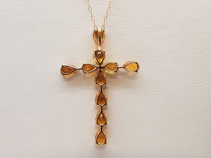 Pear Cut Synthetic Citrines 18k Yellow Gold 3.0g Cross Chain 17.5 In Do0825lpxde