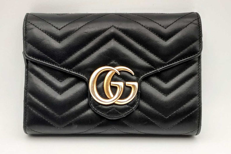 Gucci Gg Marmont Matelasse Black Leather Wallet On Chain Eb0125orxsa