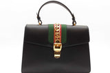 Gucci Sylvie Web Black Leather Top Handle Bag Eb0126rxzde