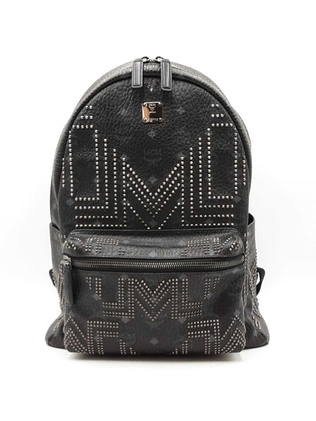 Mcm Studded Stark Gunta Backpack In Black Visetos Coated Canvas