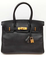 Hermes Birkin 30 Noir Black Epsom Gold Hardware Handbag Do0825lxzxzde