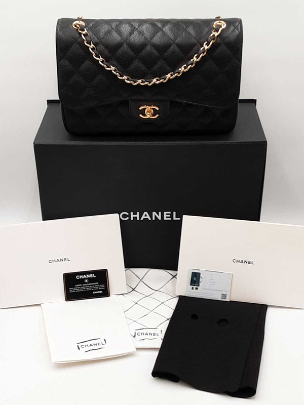 Chanel Jumbo Double Flap Bag In Black Quilted Caviar Leather Fw0725prxzdu