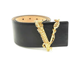 Versace Wide Black Leather Belt With Gold-tone Virtus Buckle Fw1224lorsa