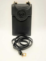 Versace La Madusa Black Leather Crossbody Phone Pouch With Top Handle Eb924oxzsa