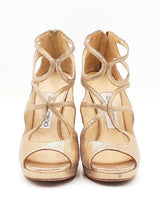 Jimmy Choo Loila Gold Metallic Strappy Peep Toe Heels Size 35.5 Fw0824sxdu