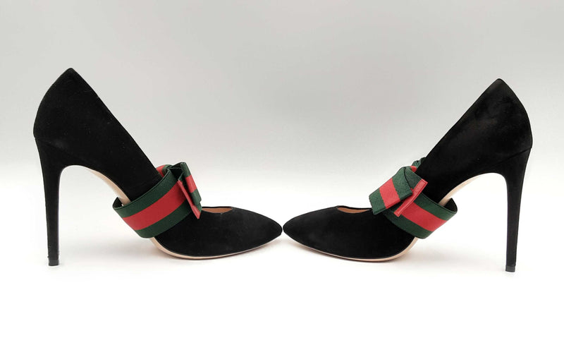 Gucci black heels with bow hotsell