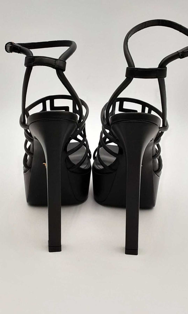 Versace Greca Maze Greek Black Leather Heels Size 36 Eb0424crsa