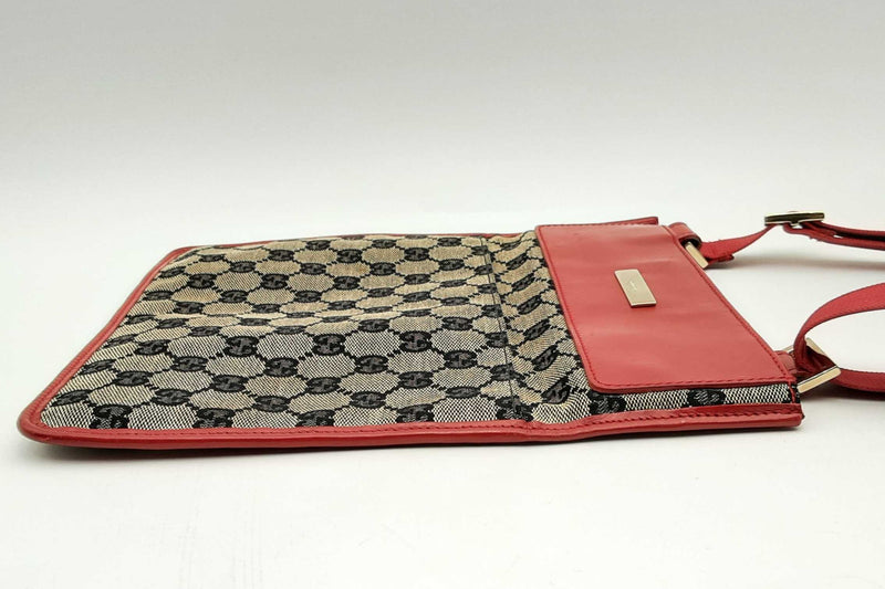 Gucci Monogram Canvas & Red Leather Messenger Crossbody Bag Eb1024lxzsa