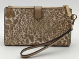 Michael Kors Jet Set Signature Animal Print Dbl Zip Wristlet Beige Aa1026lrsa