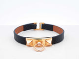 Hermès Rivale Mini Bracelet In Gold-tone & Black Swift Leather 6 Inch Fw0626lzxdu