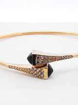 21k Yellow Gold, Onyx & Cubic Zirconia Bangle Bracelet 6.6g 6 Inch Fw0326pszdu