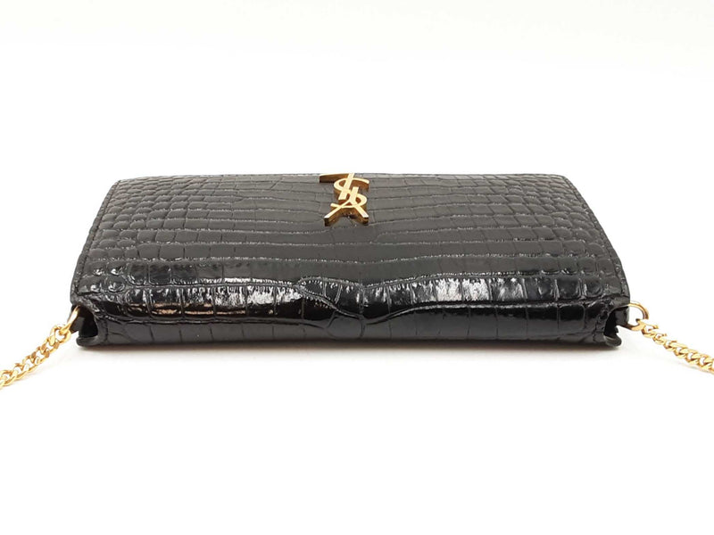 Yves Saint Laurent Cassandre Phone Holder In Croc-embossed Leather Fw0825wzxdu